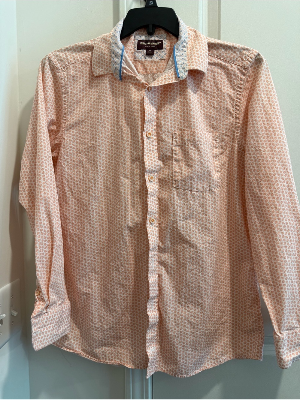 Medium Johnston & Murphy Men’s Peach Patterned Long-Sleeve Shirt